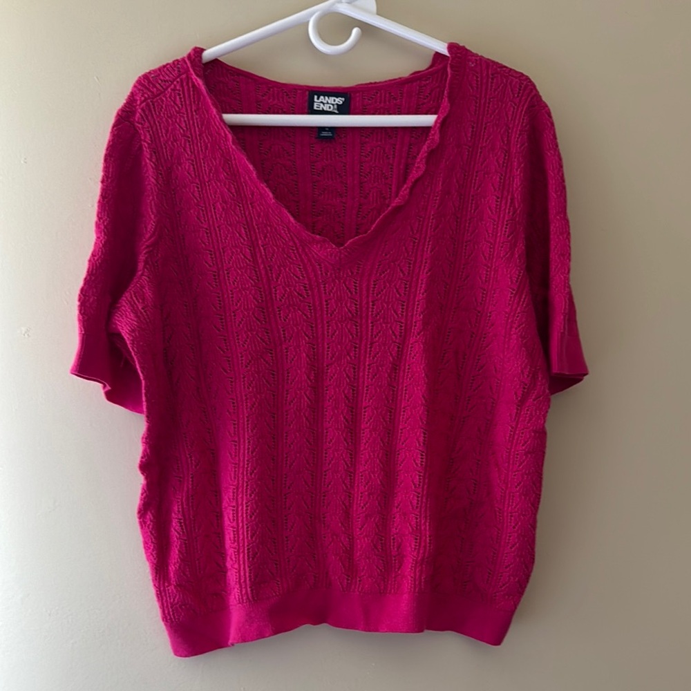 Lands' End Pink V-Neck Sweater Lightweight Knit